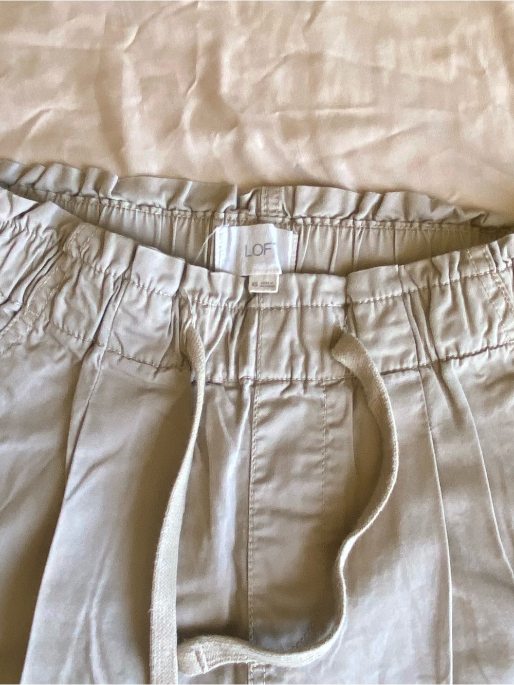 LOFT Tan Drawstring Pull-On Pants